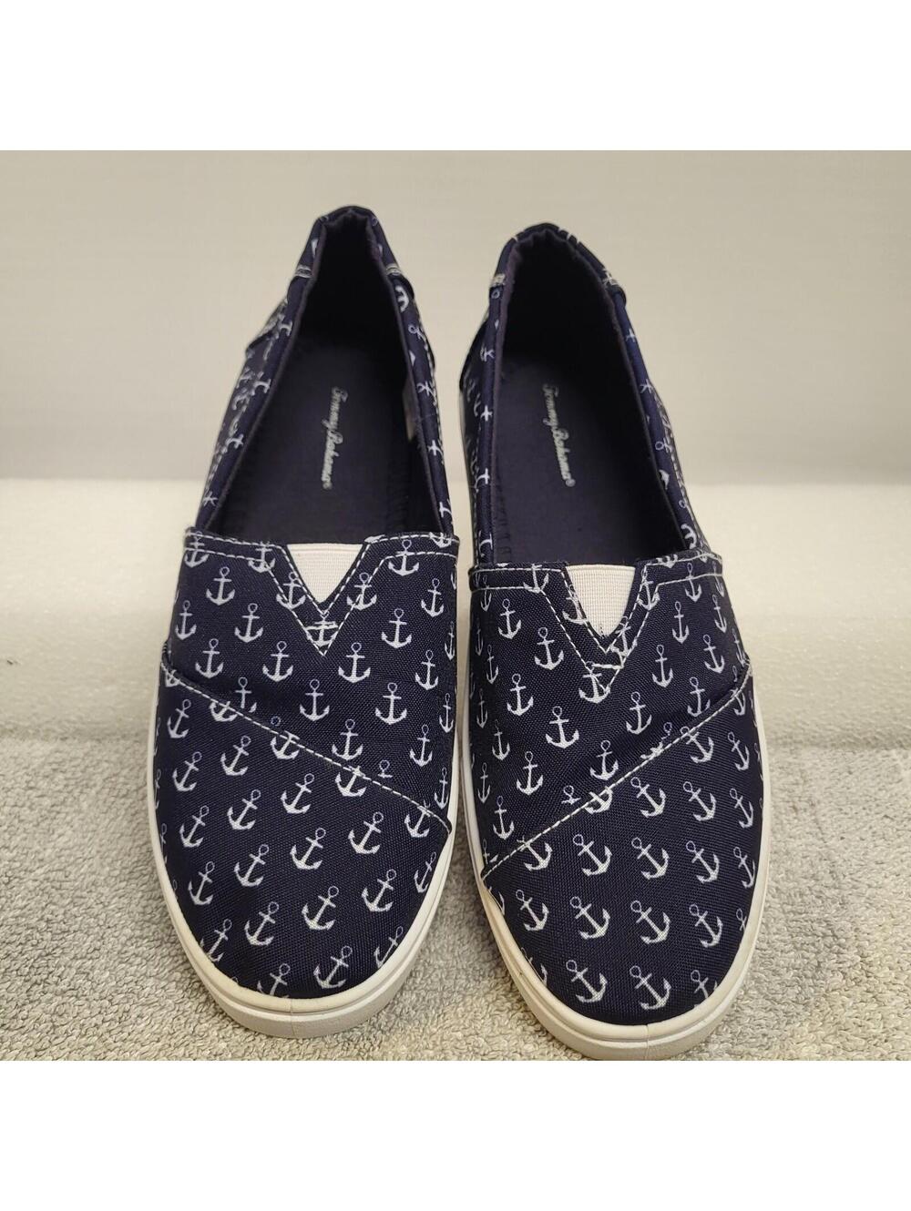 Tommy Bahama anchor-patterned slip-on shoes navy blue with white anchors 8.5